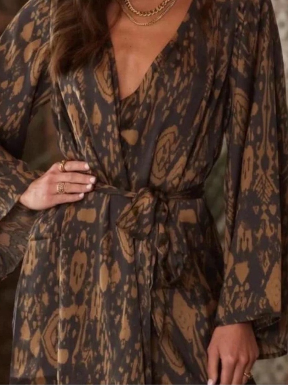 12th Tribe Brown & Gray Printed Tie-Waist Mini Dress